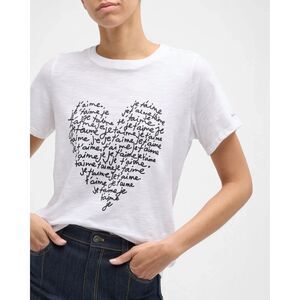 Cinq à Sept Women's White Je T'aime Heart Crewneck Short Sleeve Top Size Large